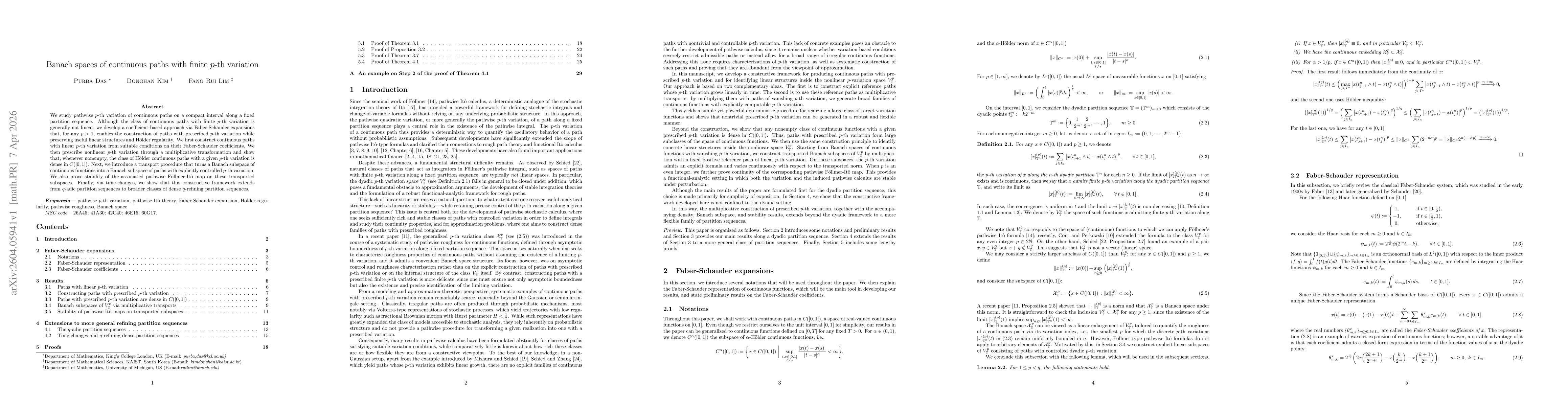 Thumbnail for Banach spaces of continuous paths with finite $p$-th variation