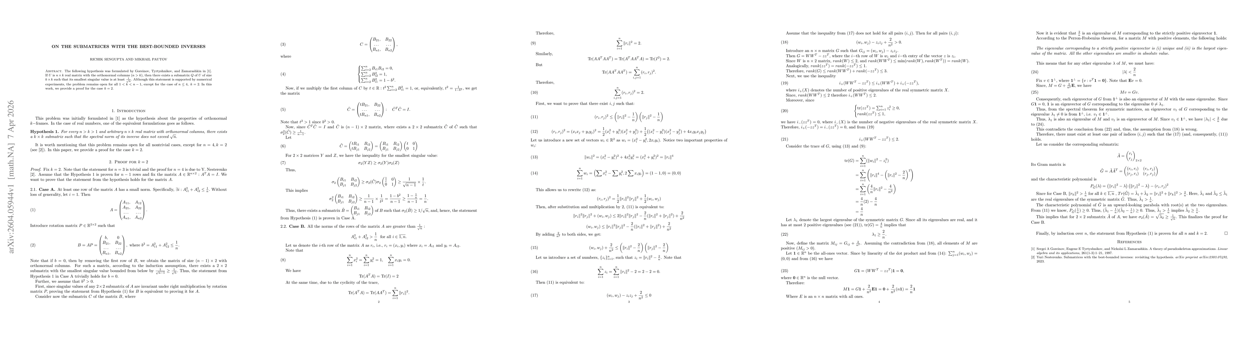 Thumbnail for On the submatrices with the best-bounded inverses