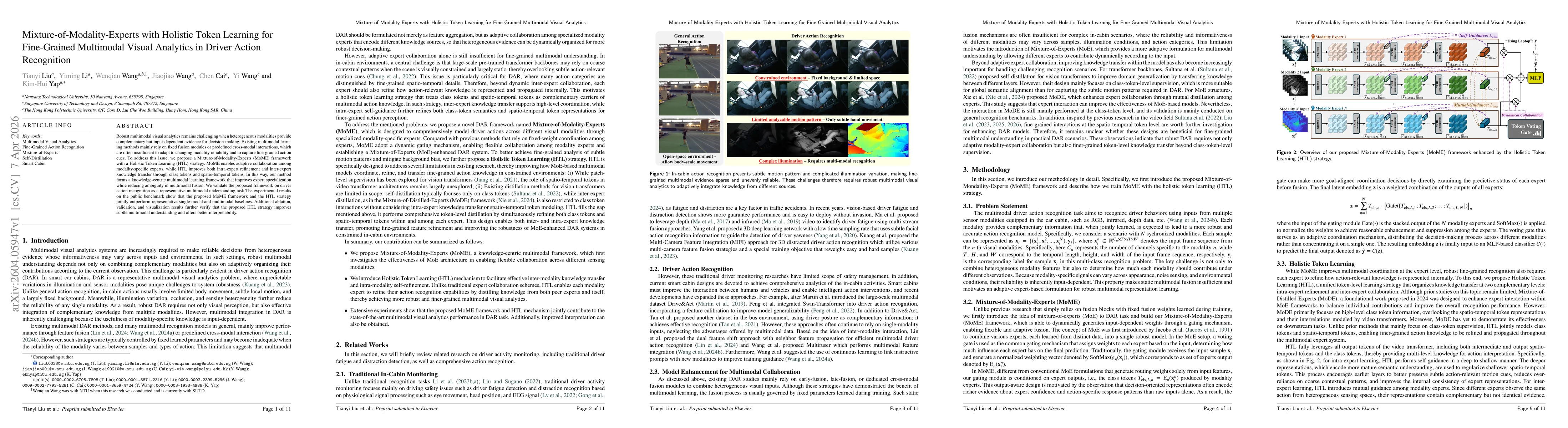 Thumbnail for Mixture-of-Modality-Experts with Holistic Token Learning for Fine-Grained Multimodal Visual Analytics in Driver Action Recognition