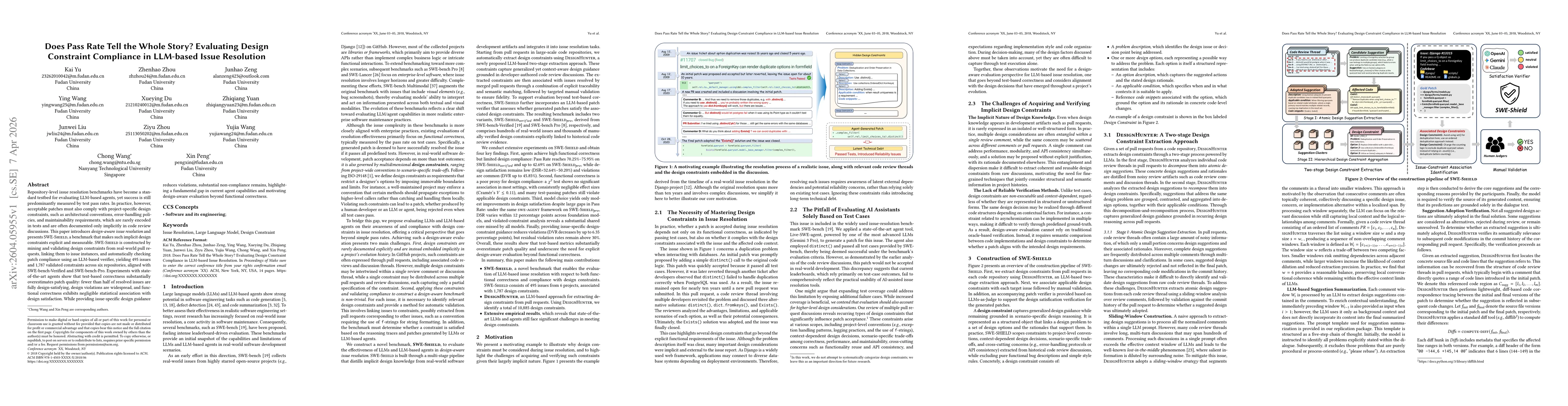 Thumbnail for Does Pass Rate Tell the Whole Story? Evaluating Design Constraint Compliance in LLM-based Issue Resolution