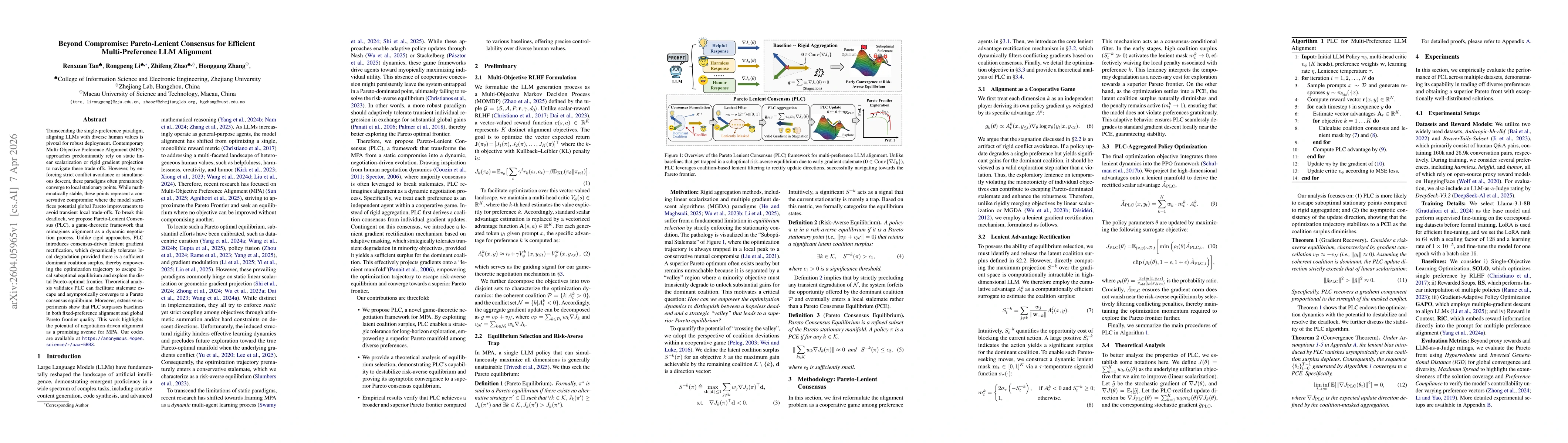 Thumbnail for Beyond Compromise: Pareto-Lenient Consensus for Efficient Multi-Preference LLM Alignment