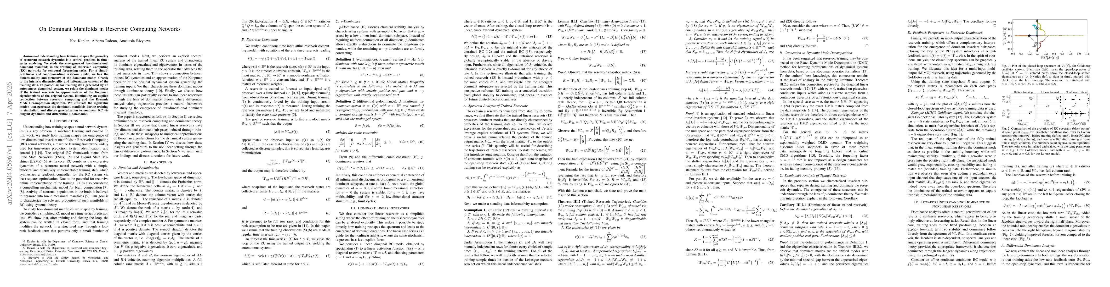 Thumbnail for On Dominant Manifolds in Reservoir Computing Networks