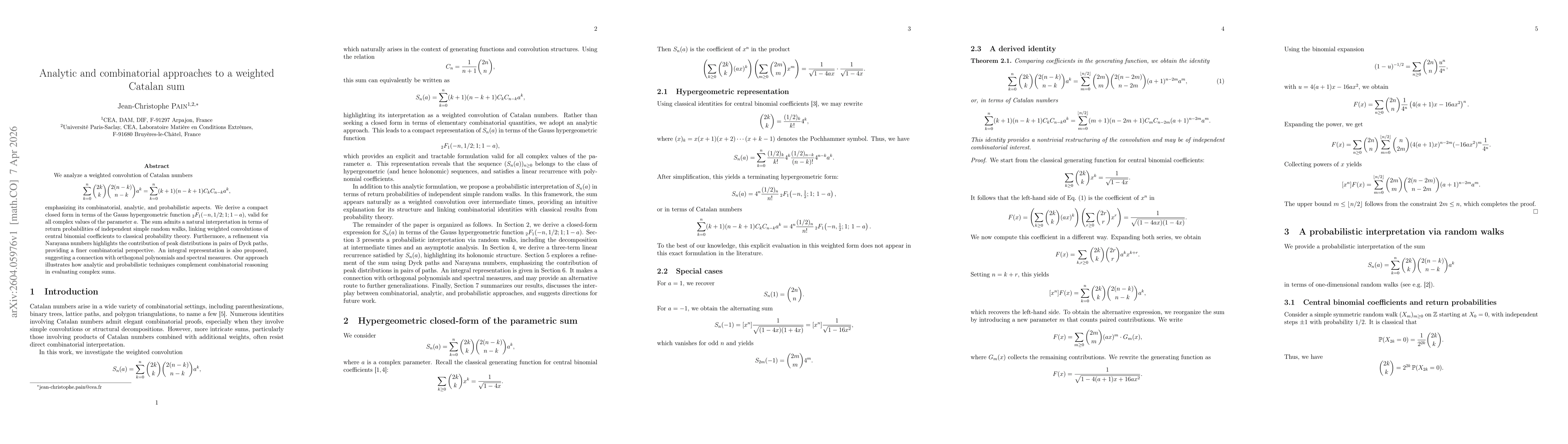 Thumbnail for Analytic and combinatorial approaches to a weighted Catalan sum
