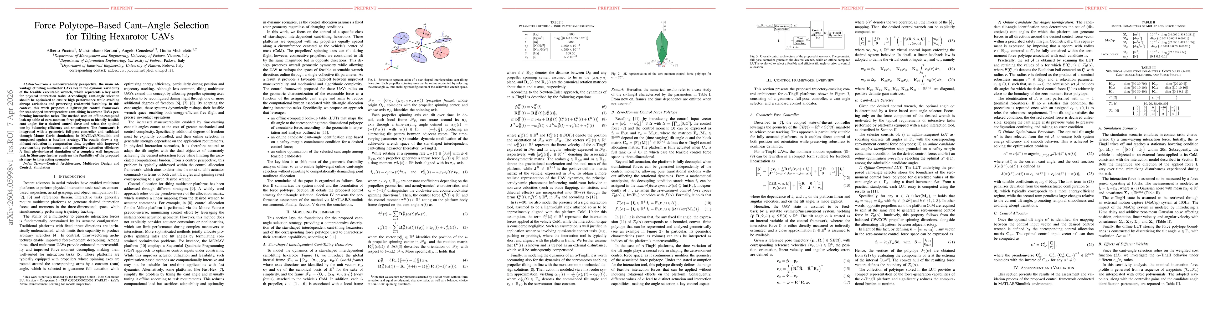 Thumbnail for Force Polytope-Based Cant-Angle Selection for Tilting Hexarotor UAVs