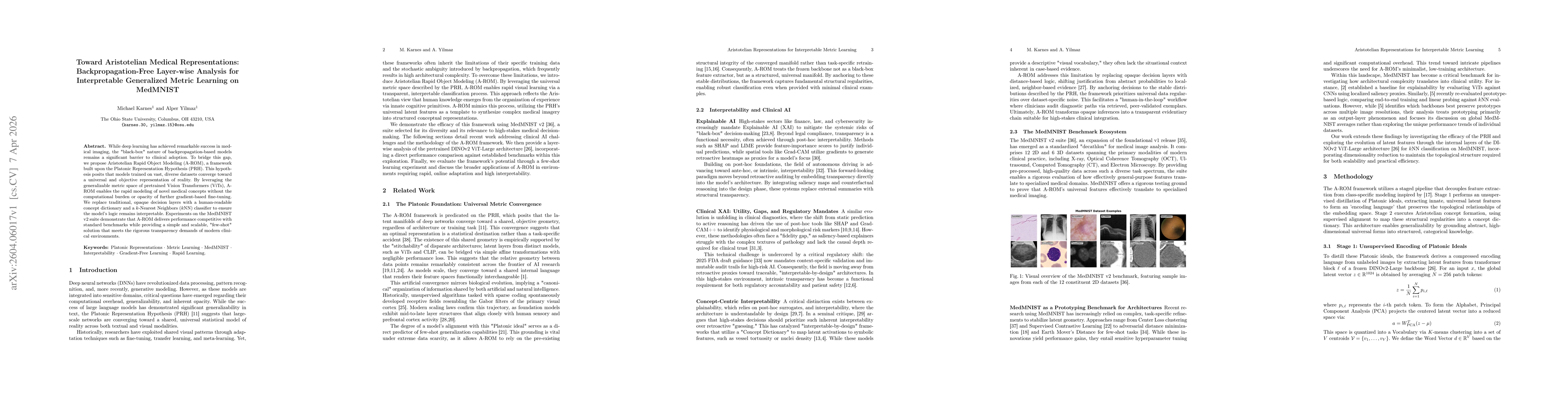 Thumbnail for Toward Aristotelian Medical Representations: Backpropagation-Free Layer-wise Analysis for Interpretable Generalized Metric Learning on MedMNIST