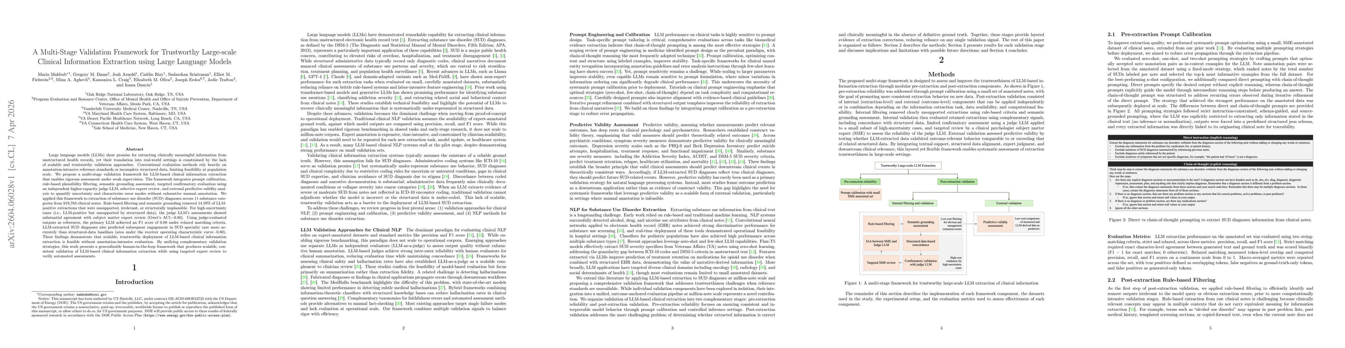 Thumbnail for A Multi-Stage Validation Framework for Trustworthy Large-scale Clinical Information Extraction using Large Language Models
