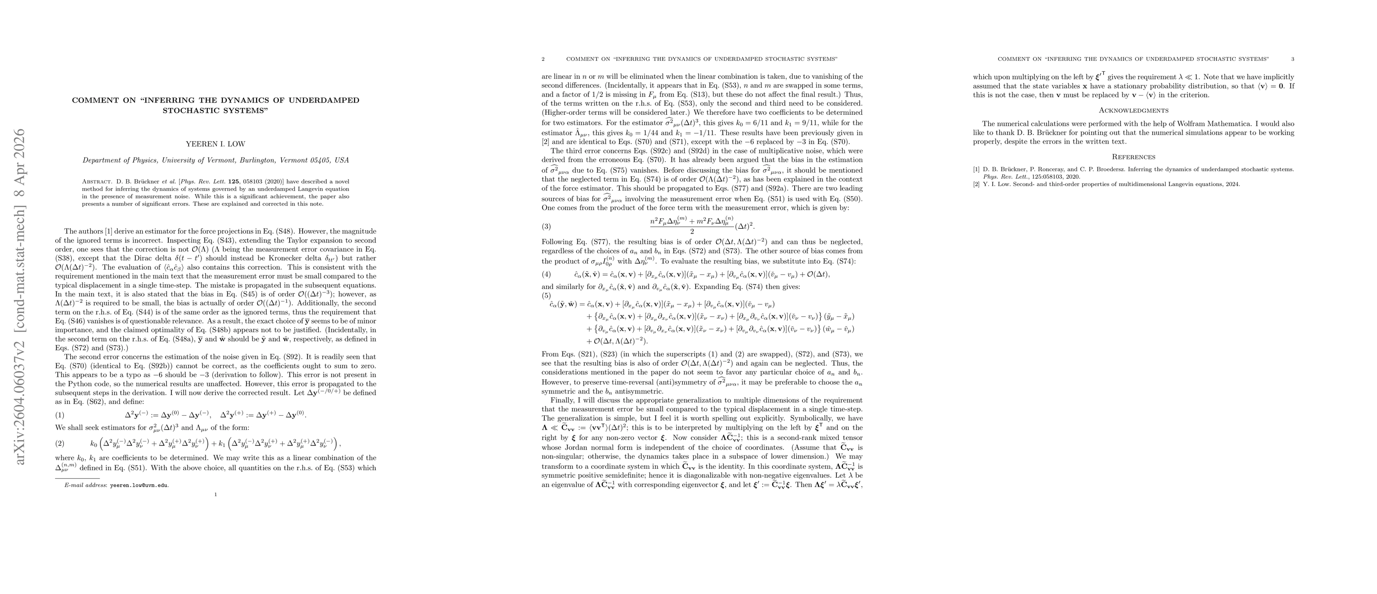 Thumbnail for Comment on "Inferring the Dynamics of Underdamped Stochastic Systems"