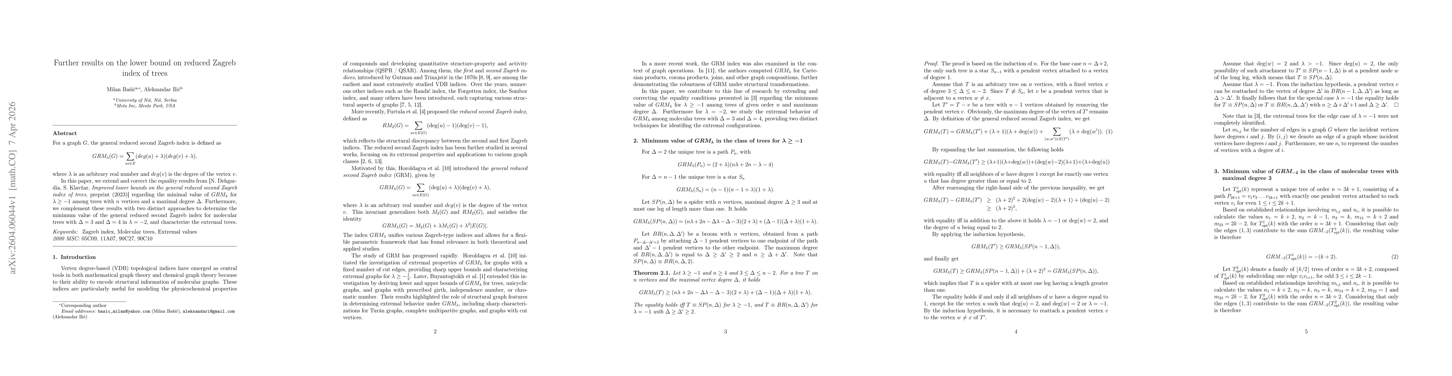 Thumbnail for Further results on the lower bound on reduced Zagreb index of trees
