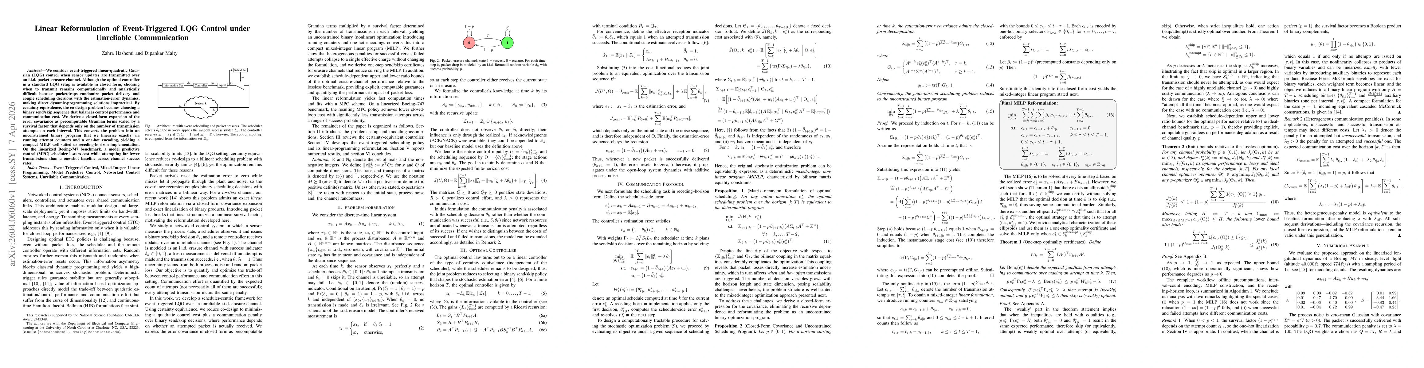 Thumbnail for Linear Reformulation of Event-Triggered LQG Control under Unreliable Communication