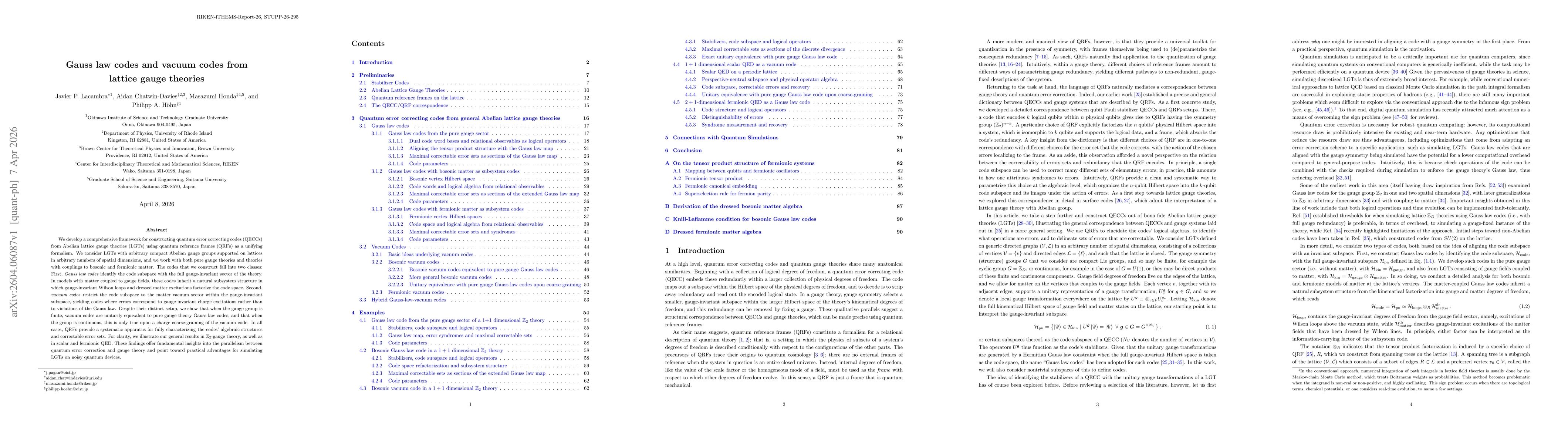 Thumbnail for Gauss law codes and vacuum codes from lattice gauge theories