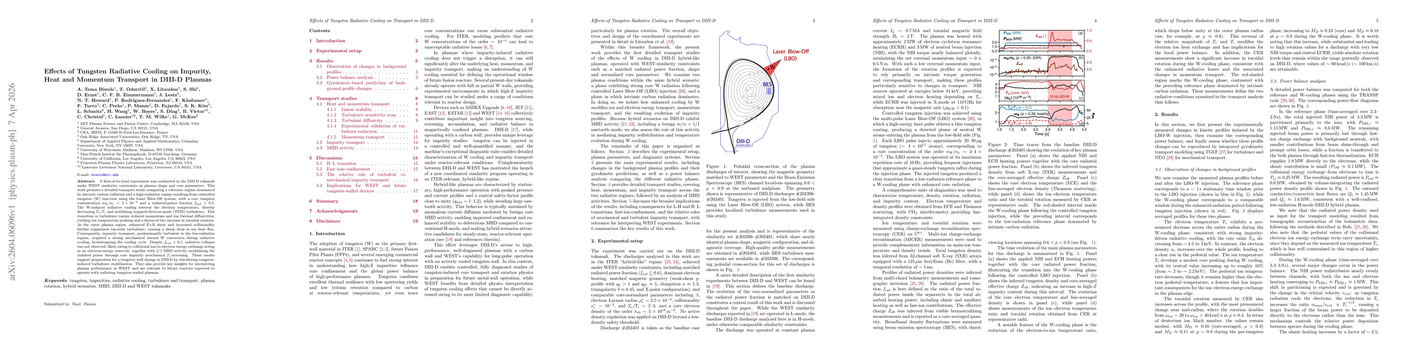 Thumbnail for Effects of Tungsten Radiative Cooling on Impurity, Heat and Momentum Transport in DIII-D Plasmas