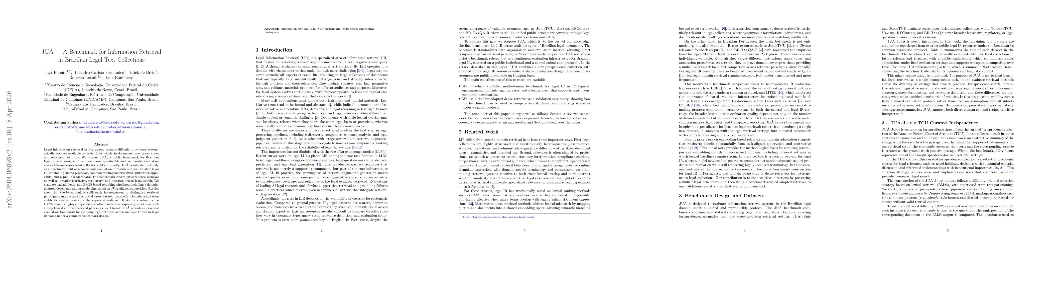 Thumbnail for JUÁ - A Benchmark for Information Retrieval in Brazilian Legal Text Collections