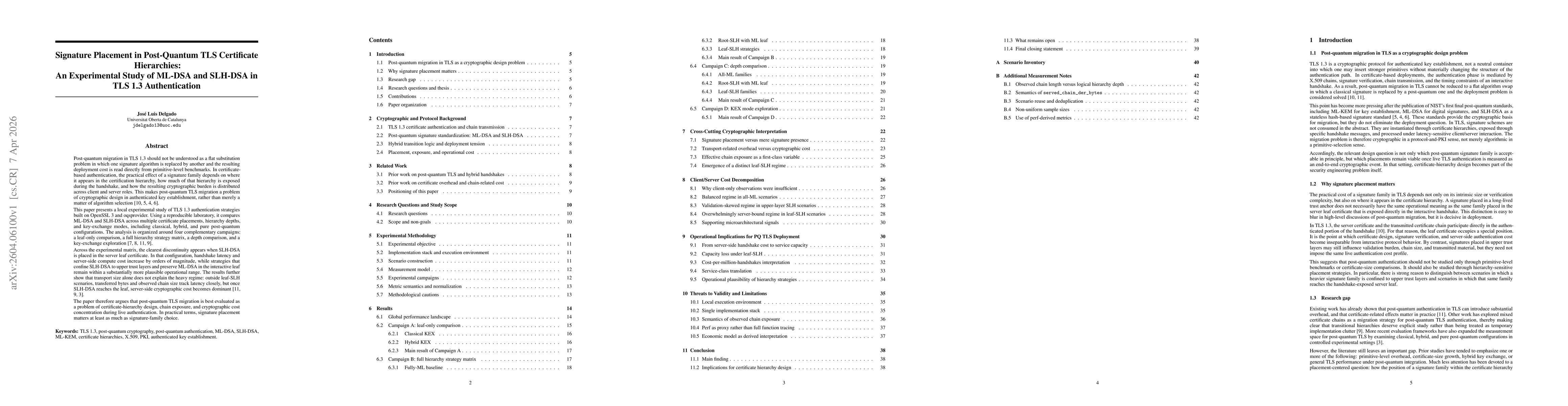 Thumbnail for Signature Placement in Post-Quantum TLS Certificate Hierarchies: An Experimental Study of ML-DSA and SLH-DSA in TLS 1.3 Authentication