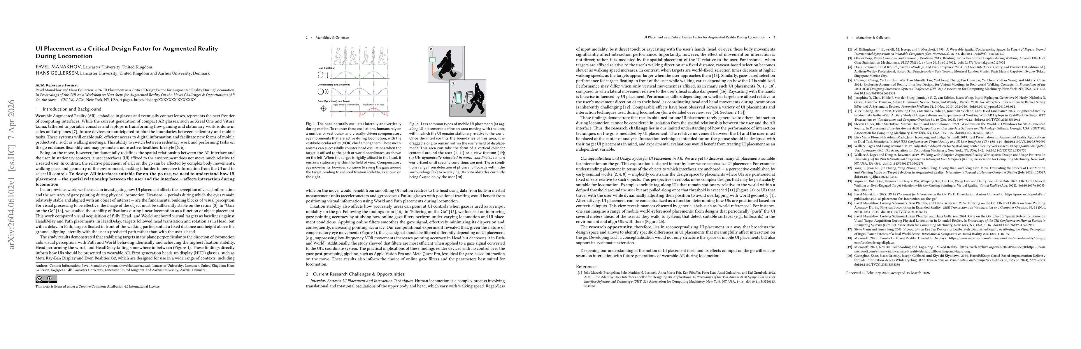 Thumbnail for UI Placement as a Critical Design Factor for Augmented Reality During Locomotion