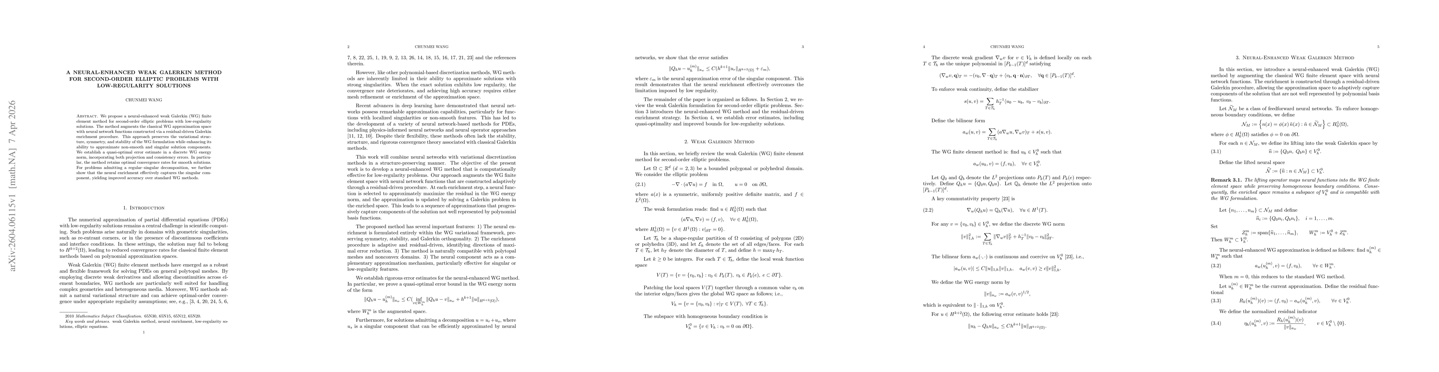 Thumbnail for A Neural-Enhanced Weak Galerkin Method for Second-Order Elliptic Problems with Low-Regularity Solutions