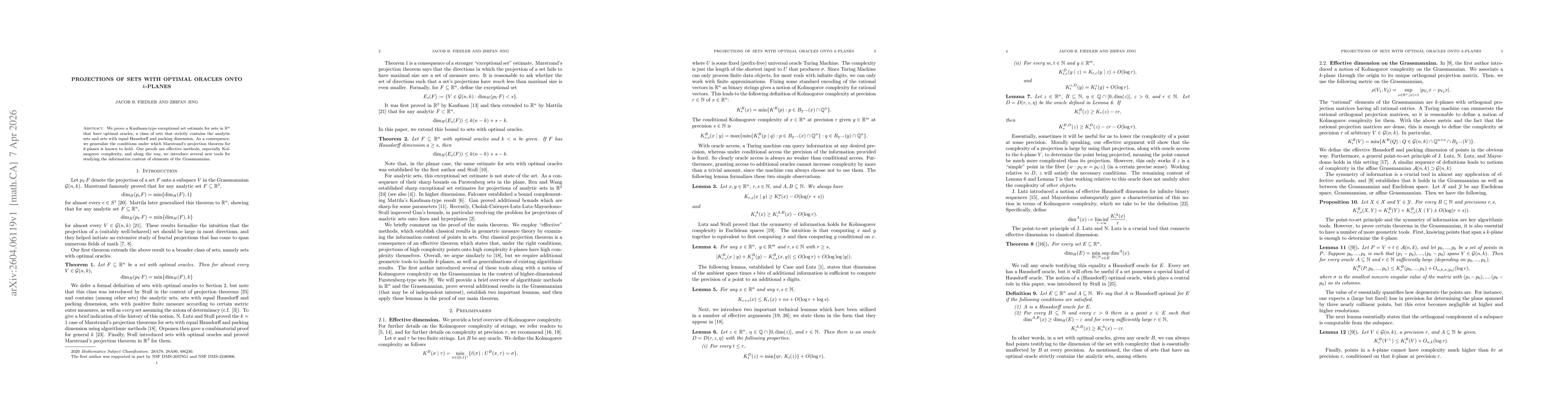 Thumbnail for Projections of sets with optimal oracles onto $k$-planes