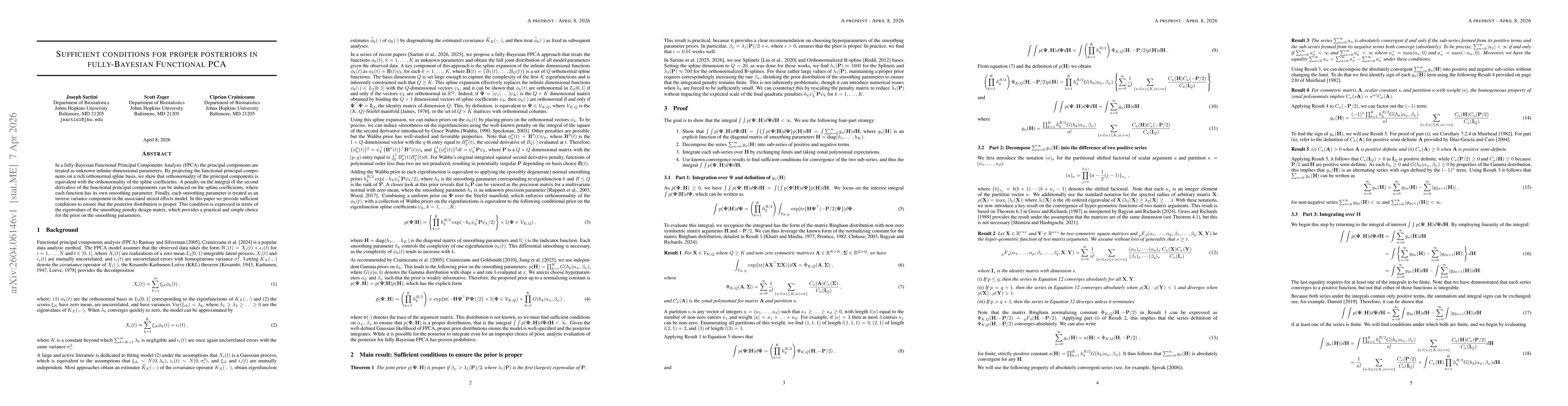 Thumbnail for Sufficient conditions for proper posteriors in fully-Bayesian Functional PCA