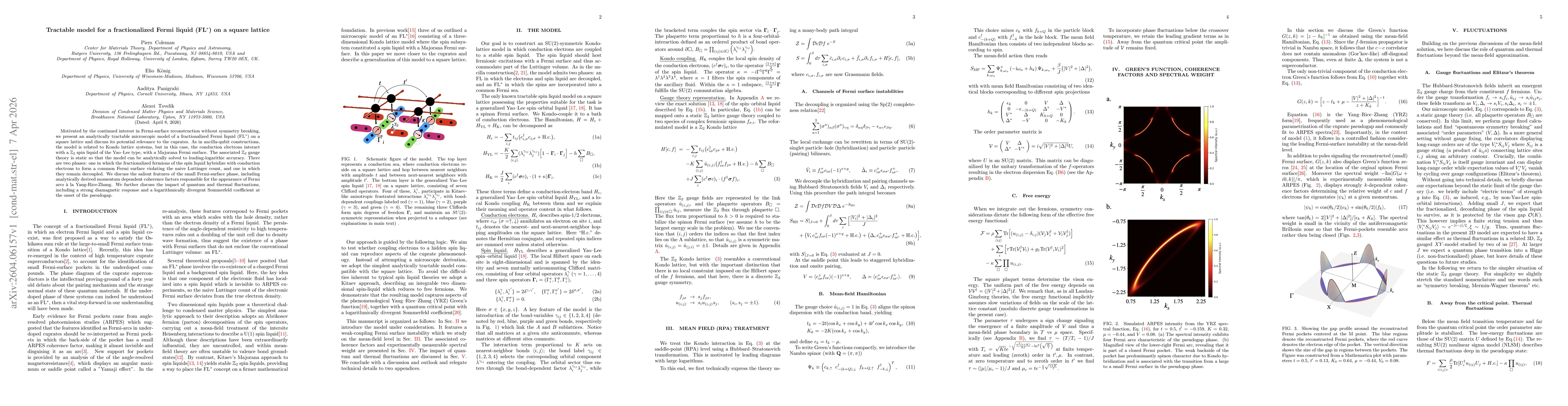 Thumbnail for Tractable model for a fractionalized Fermi liquid (FL$^*$) on a square lattice