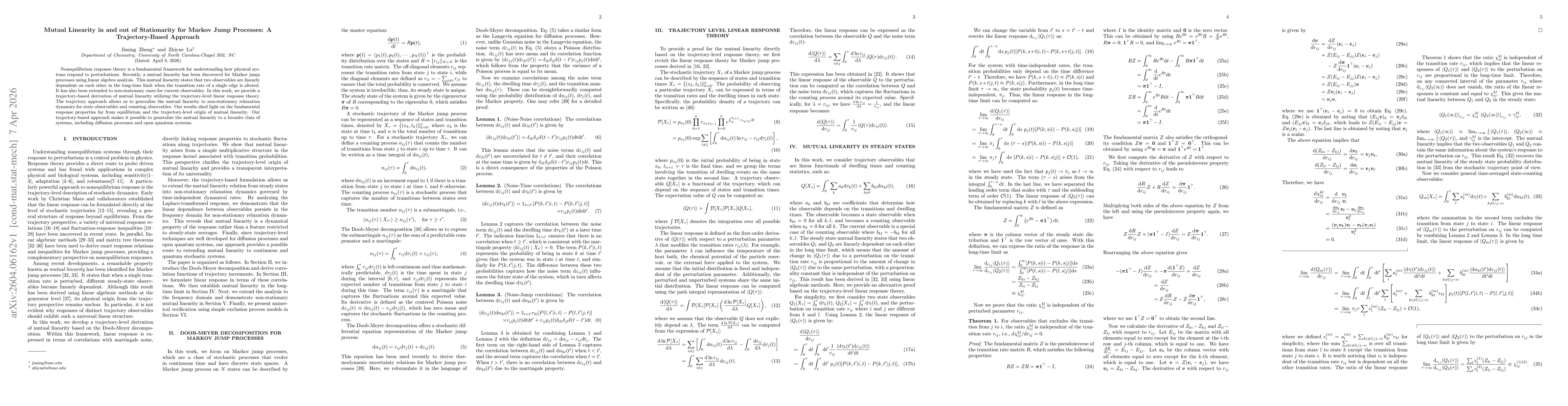 Thumbnail for Mutual Linearity in and out of Stationarity for Markov Jump Processes: A Trajectory-Based Approach