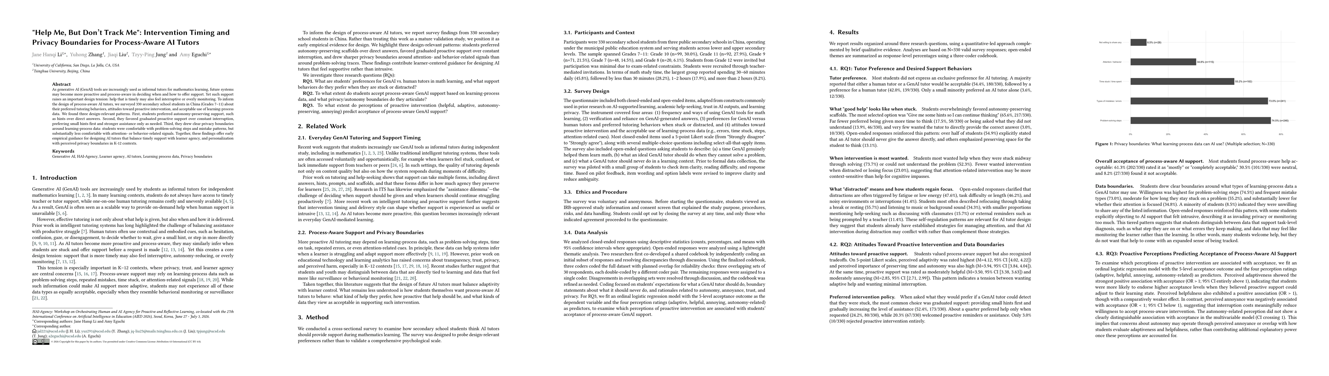 Thumbnail for "Help Me, But Don't Watch Me": Intervention Timing and Privacy Boundaries for Process-Aware AI Tutors
