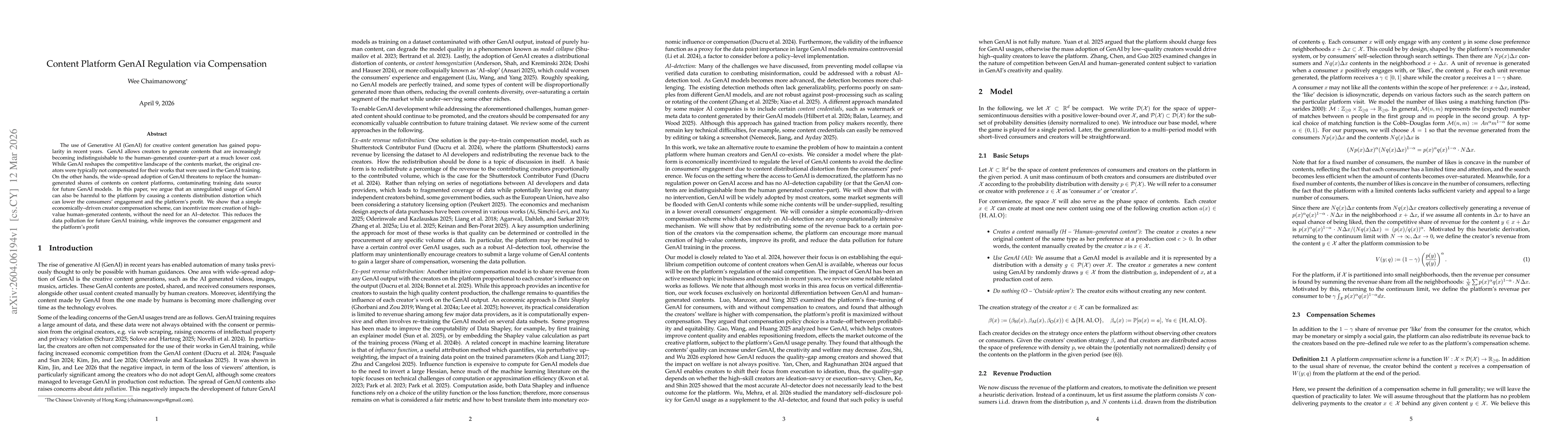 Thumbnail for Content Platform GenAI Regulation via Compensation