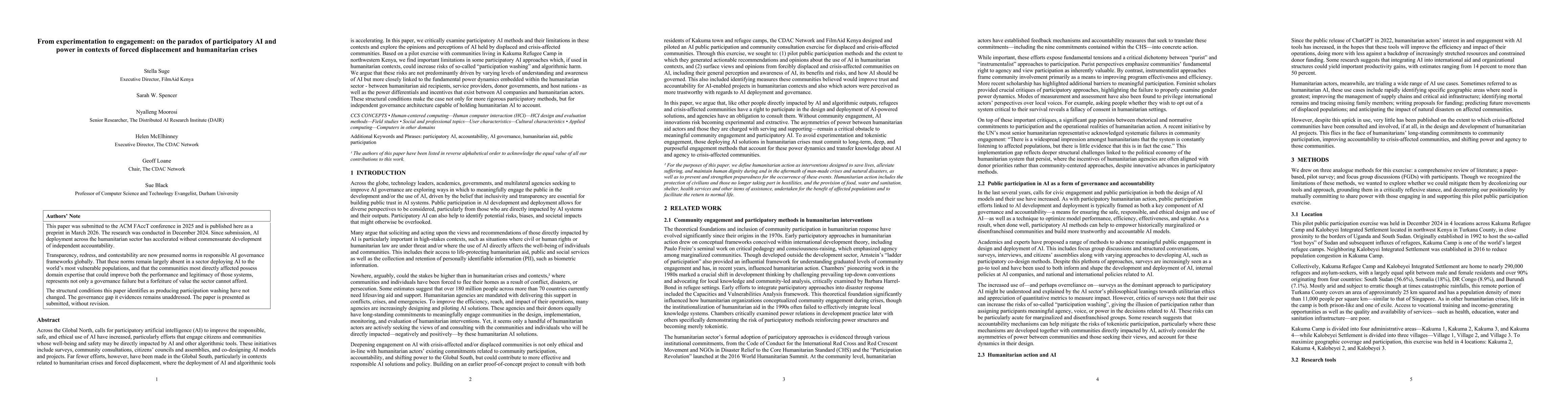 Thumbnail for From experimentation to engagement: on the paradox of participatory AI and power in contexts of forced displacement and humanitarian crises