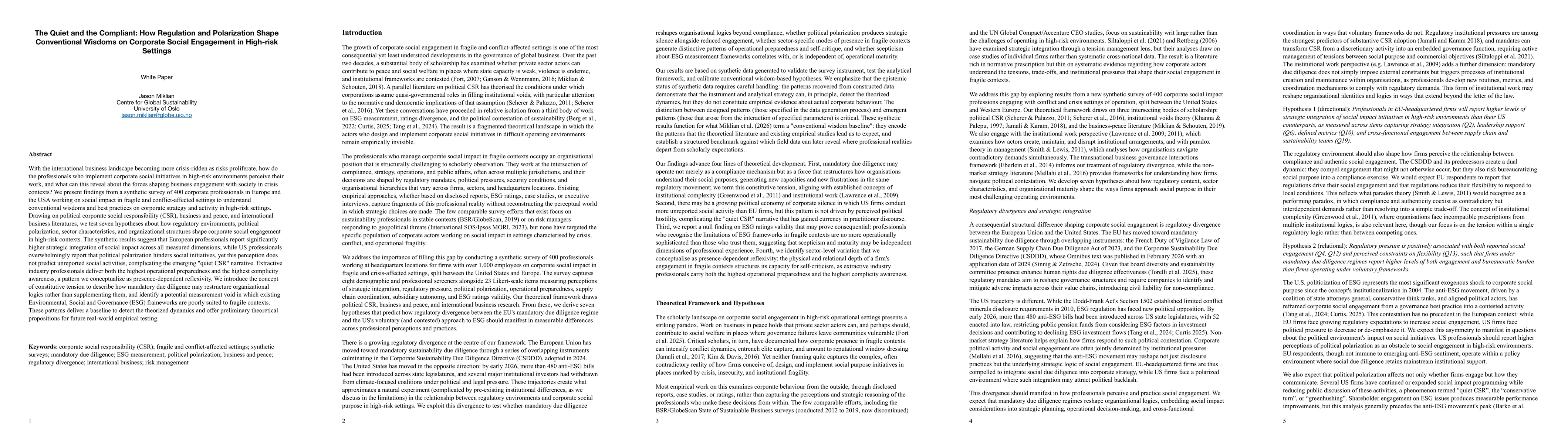 Thumbnail for The Quiet and the Compliant: How Regulation and Polarization Shape Conventional Wisdoms on Corporate Social Engagement in High-risk Settings