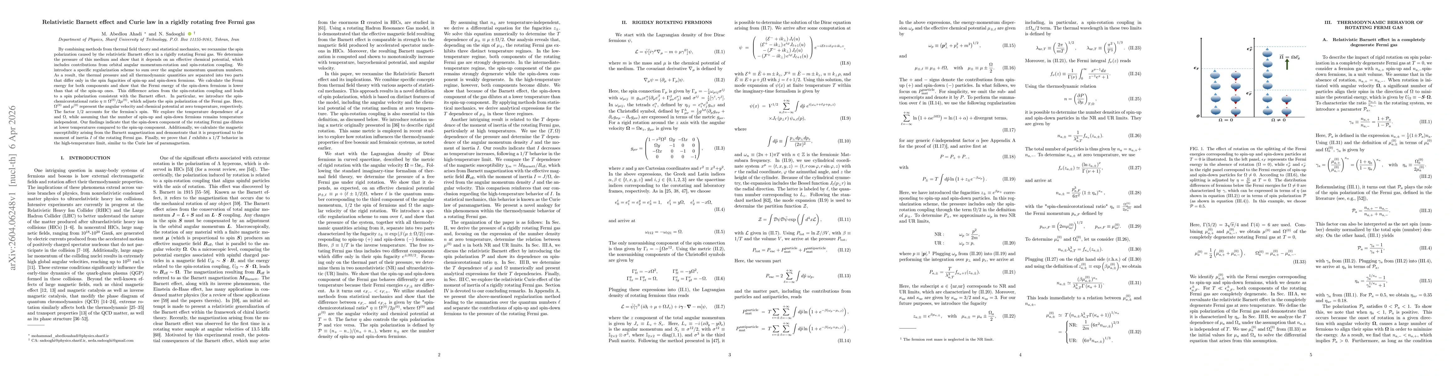 Thumbnail for Relativistic Barnett effect and Curie law in a rigidly rotating free Fermi gas