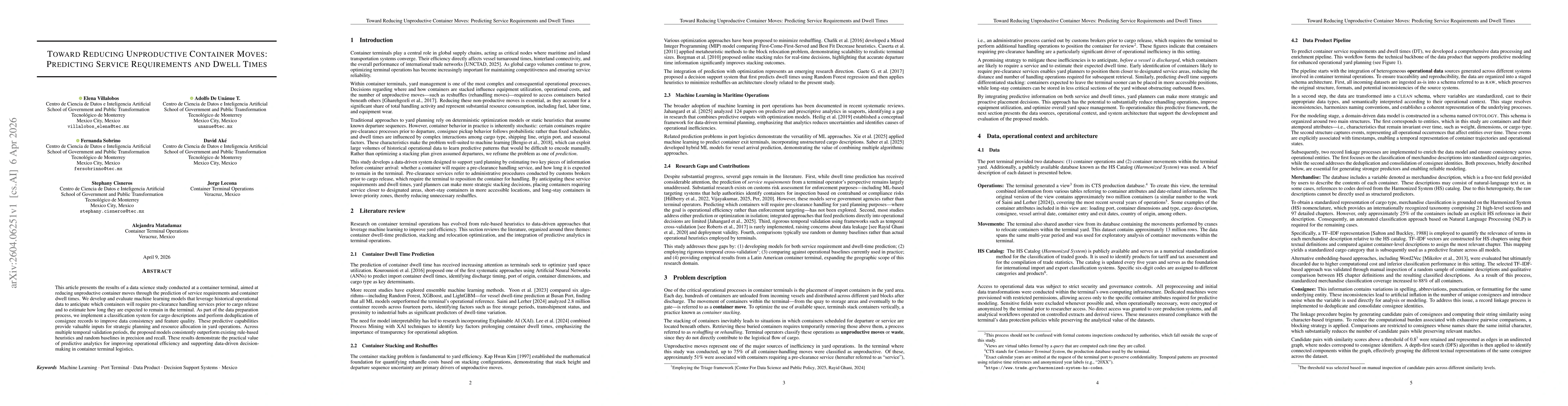 Thumbnail for Toward Reducing Unproductive Container Moves: Predicting Service Requirements and Dwell Times