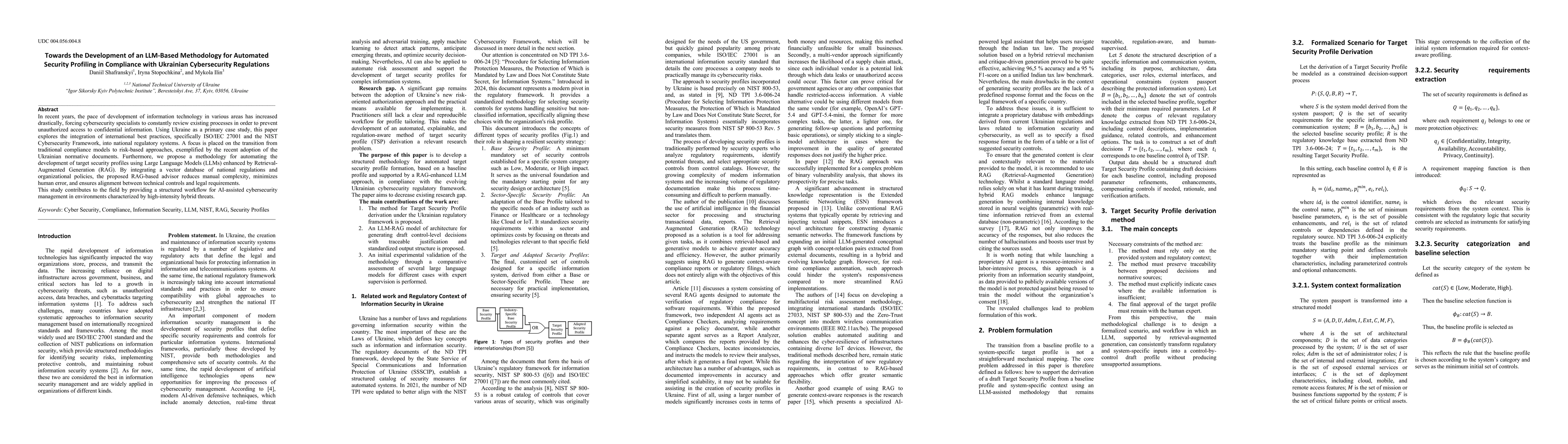 Thumbnail for Towards the Development of an LLM-Based Methodology for Automated Security Profiling in Compliance with Ukrainian Cybersecurity Regulations