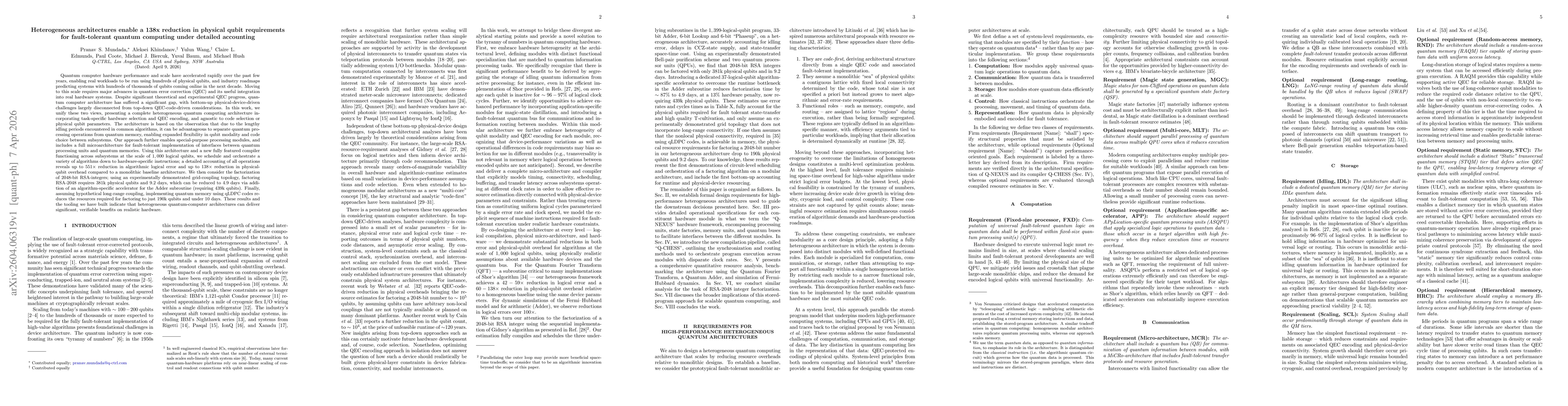 Thumbnail for Heterogeneous architectures enable a 138x reduction in physical qubit requirements for fault-tolerant quantum computing under detailed accounting