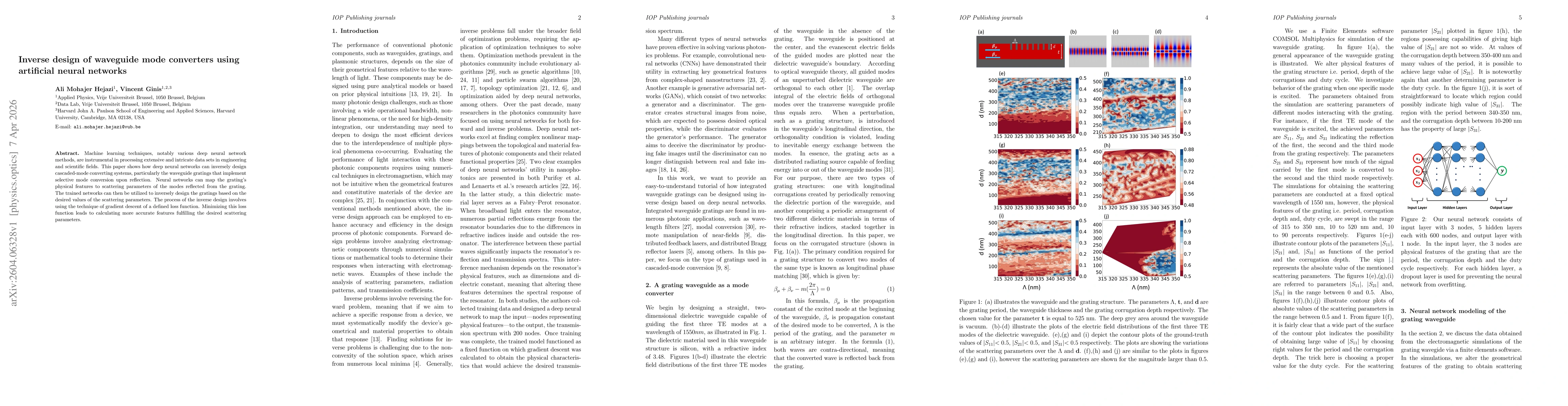 Thumbnail for Inverse design of waveguide grating mode converters using artificial neural networks