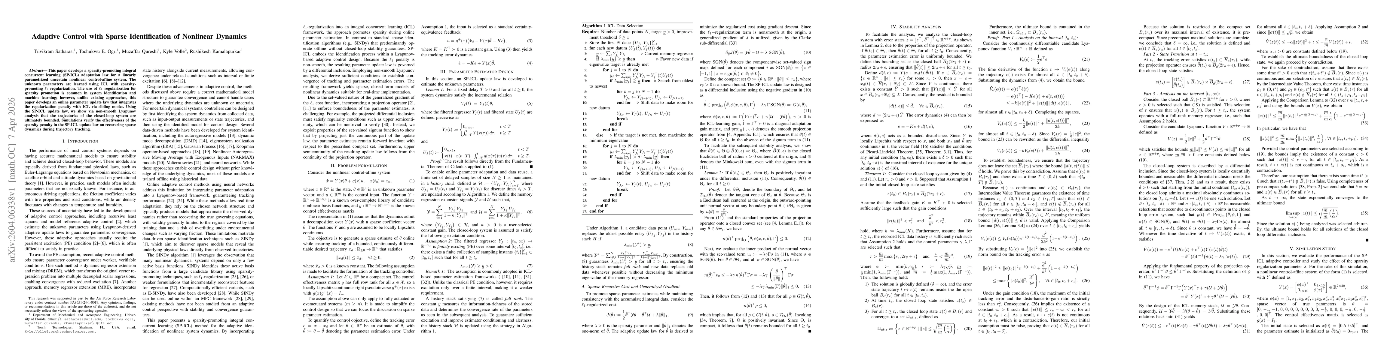 Thumbnail for Adaptive Control with Sparse Identification of Nonlinear Dynamics
