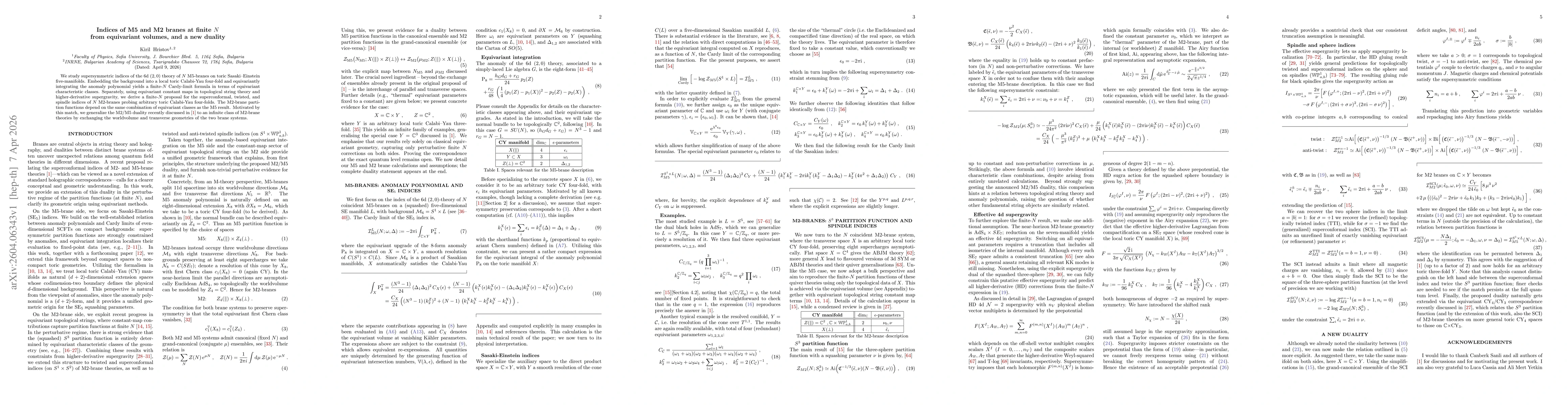 Thumbnail for Indices of M5 and M2 branes at finite $N$ from equivariant volumes, and a new duality