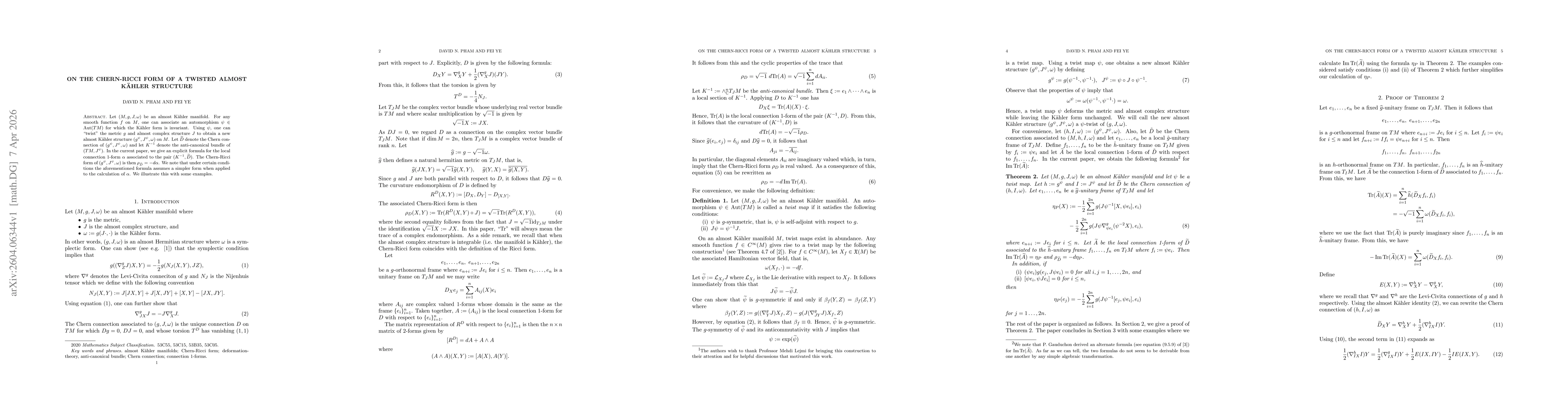 Thumbnail for On the Chern-Ricci form of a twisted almost Kähler structure
