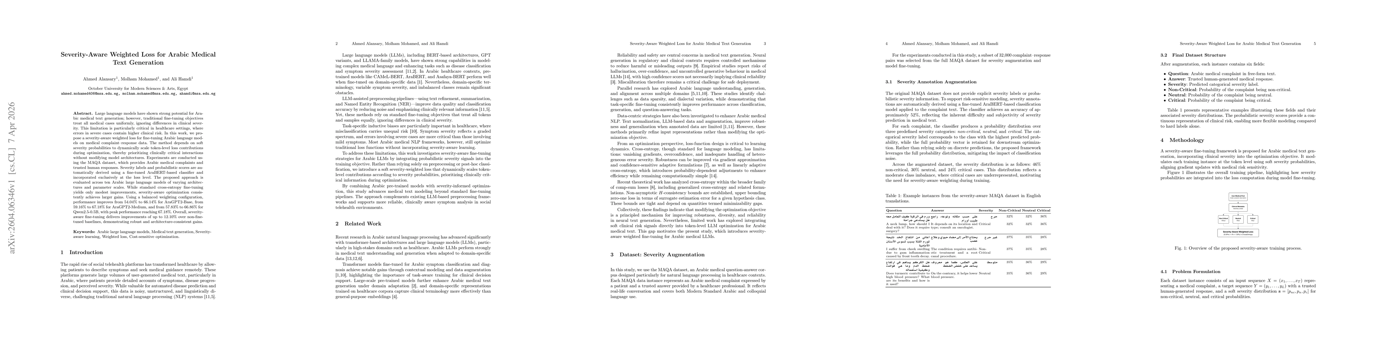 Thumbnail for Severity-Aware Weighted Loss for Arabic Medical Text Generation