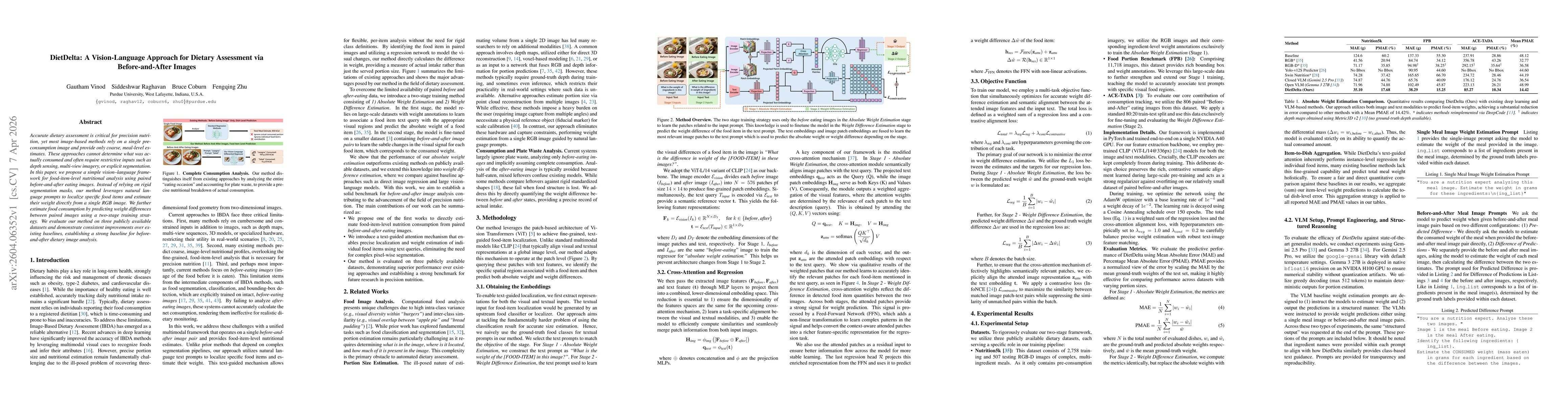 Thumbnail for DietDelta: A Vision-Language Approach for Dietary Assessment via Before-and-After Images