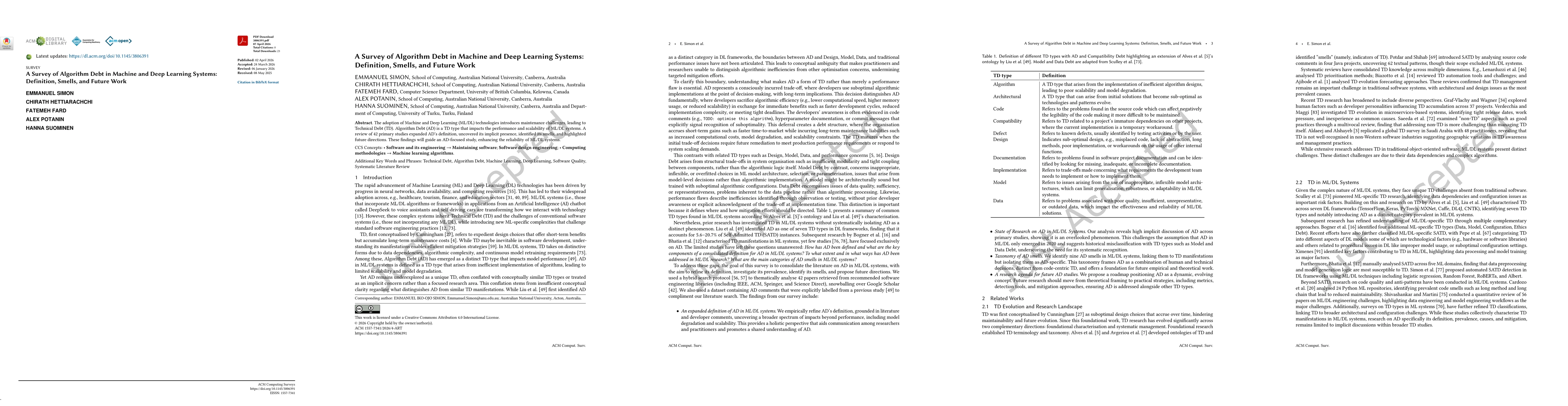 Thumbnail for A Survey of Algorithm Debt in Machine and Deep Learning Systems: Definition, Smells, and Future Work