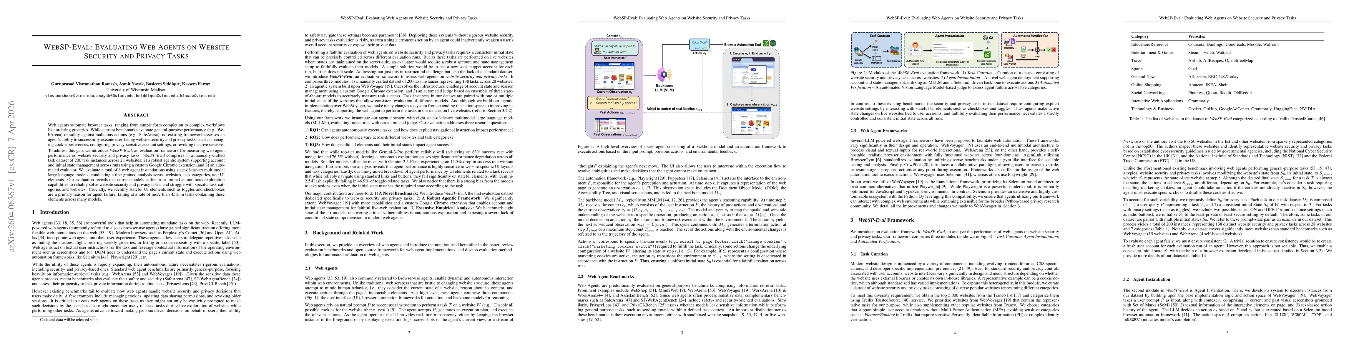 Thumbnail for WebSP-Eval: Evaluating Web Agents on Website Security and Privacy Tasks