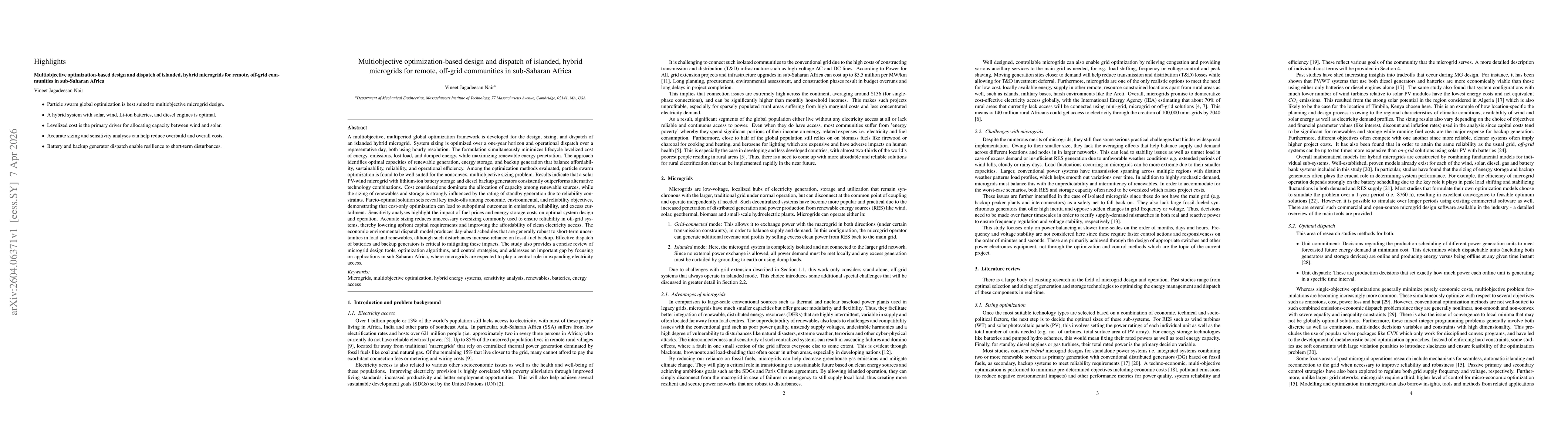 Thumbnail for Multiobjective optimization-based design and dispatch of islanded, hybrid microgrids for remote, off-grid communities in sub-Saharan Africa