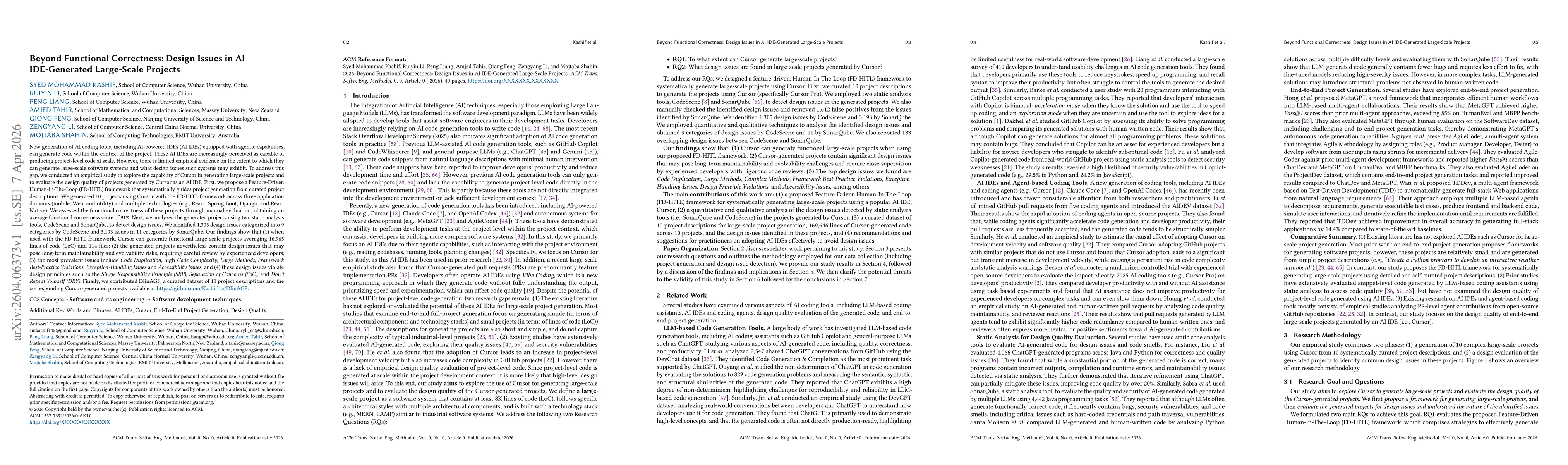 Thumbnail for Beyond Functional Correctness: Design Issues in AI IDE-Generated Large-Scale Projects
