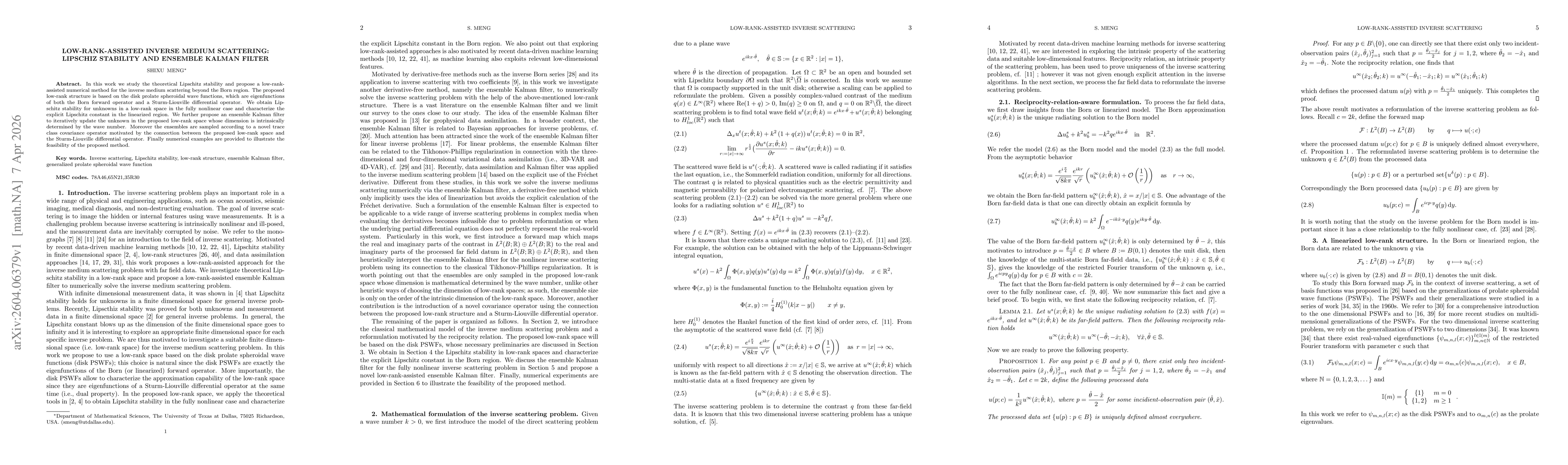 Thumbnail for Low-rank-assisted inverse medium scattering: Lipschiz stability and ensemble Kalman filter