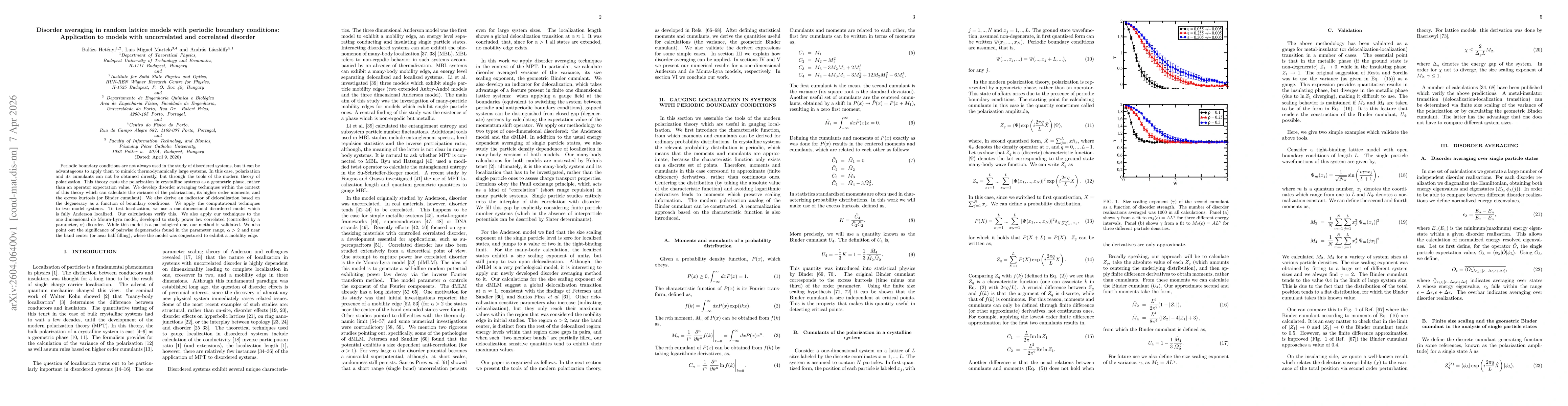 Thumbnail for Disorder averaging in random lattice models with periodic boundary conditions: Application to models with uncorrelated and correlated disorder