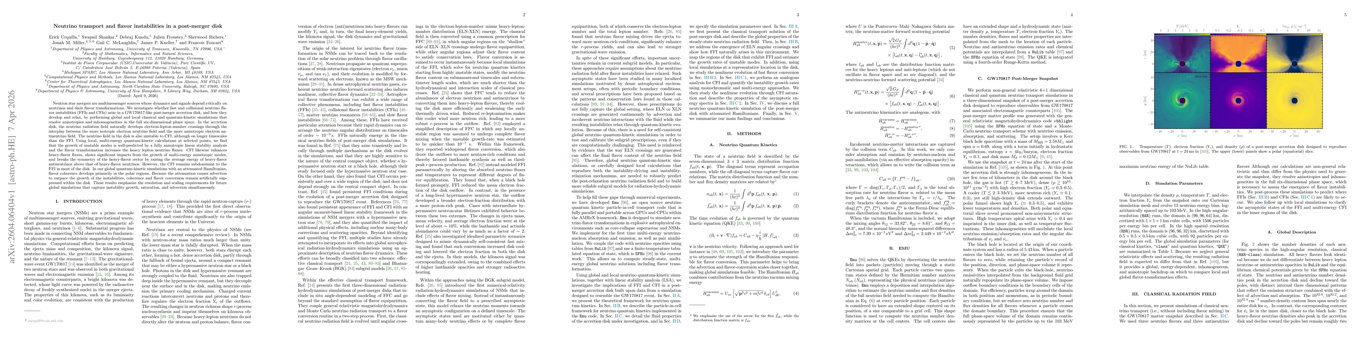 Thumbnail for Neutrino transport and flavor instabilities in a post-merger disk