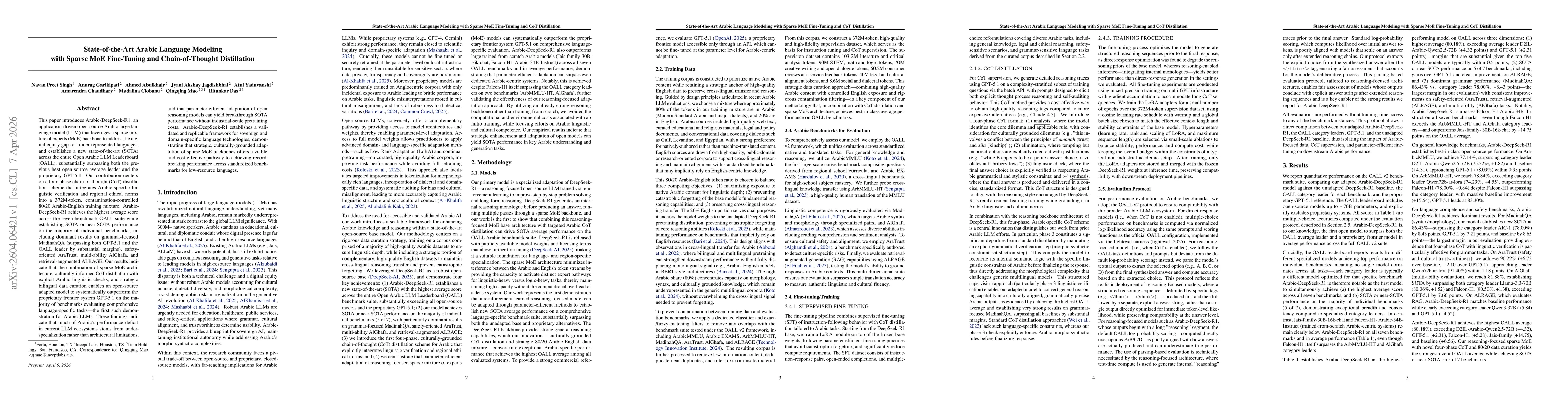 Thumbnail for State-of-the-Art Arabic Language Modeling with Sparse MoE Fine-Tuning and Chain-of-Thought Distillation