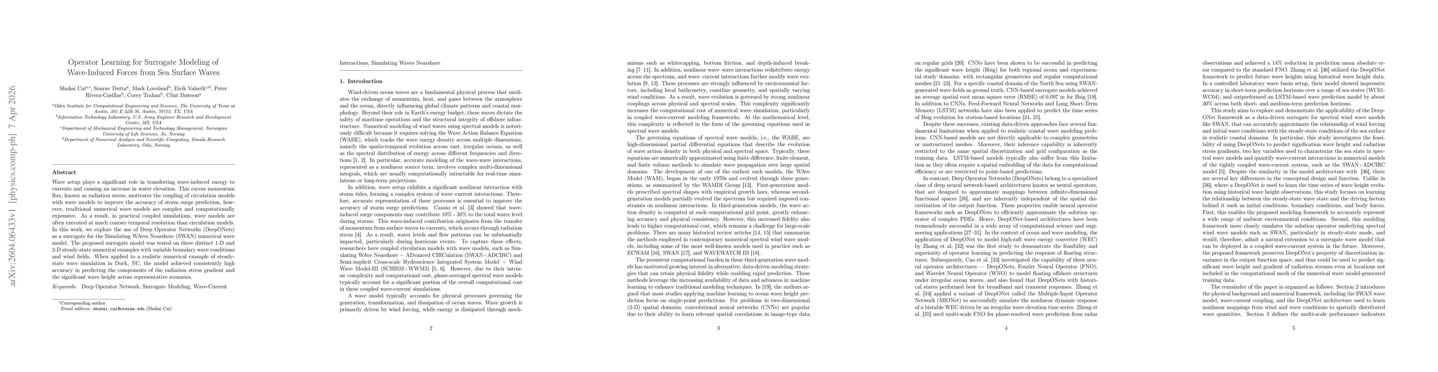 Thumbnail for Operator Learning for Surrogate Modeling of Wave-Induced Forces from Sea Surface Waves