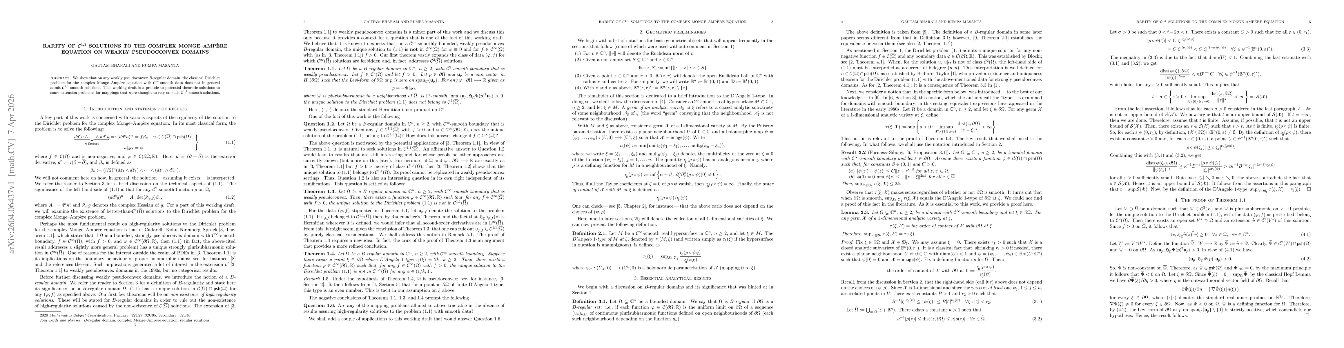 Thumbnail for Rarity of $\boldsymbol{\mathcal{C}^{1,1}}$ solutions to the complex Monge--Ampère equation on weakly pseudoconvex domains