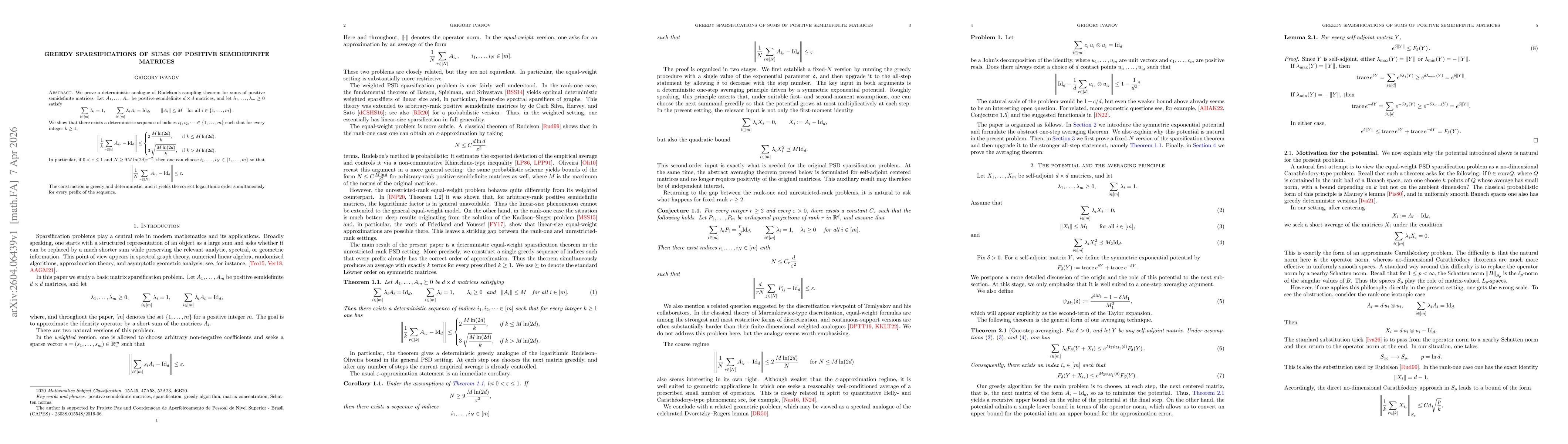 Thumbnail for Greedy sparsifications of sums of positive semidefinite matrices