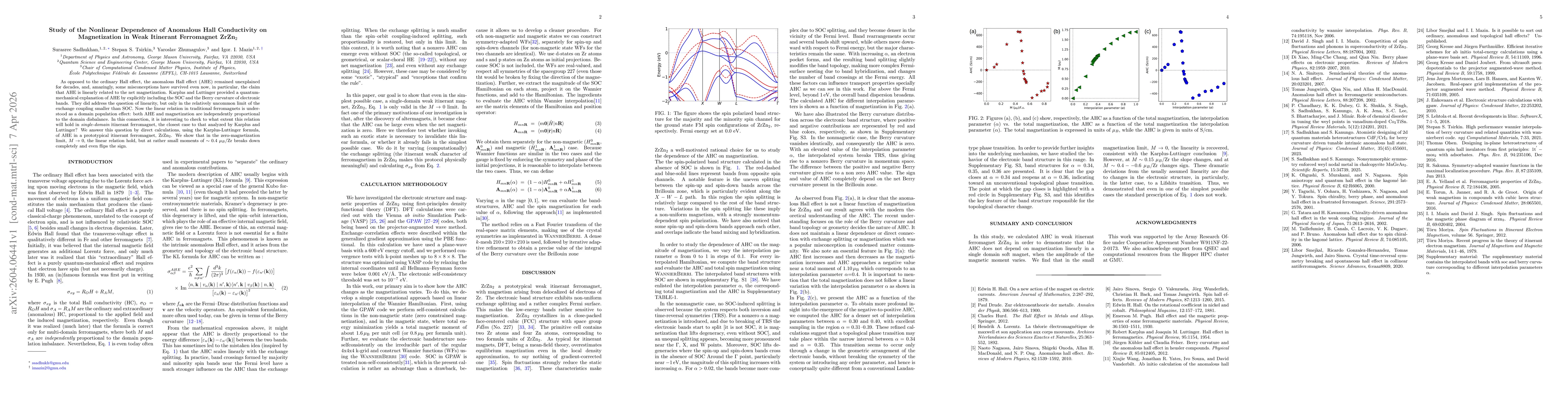 Thumbnail for Study of the Nonlinear Dependence of Anomalous Hall Conductivity on Magnetization in Weak Itinerant Ferromagnet ZrZn2