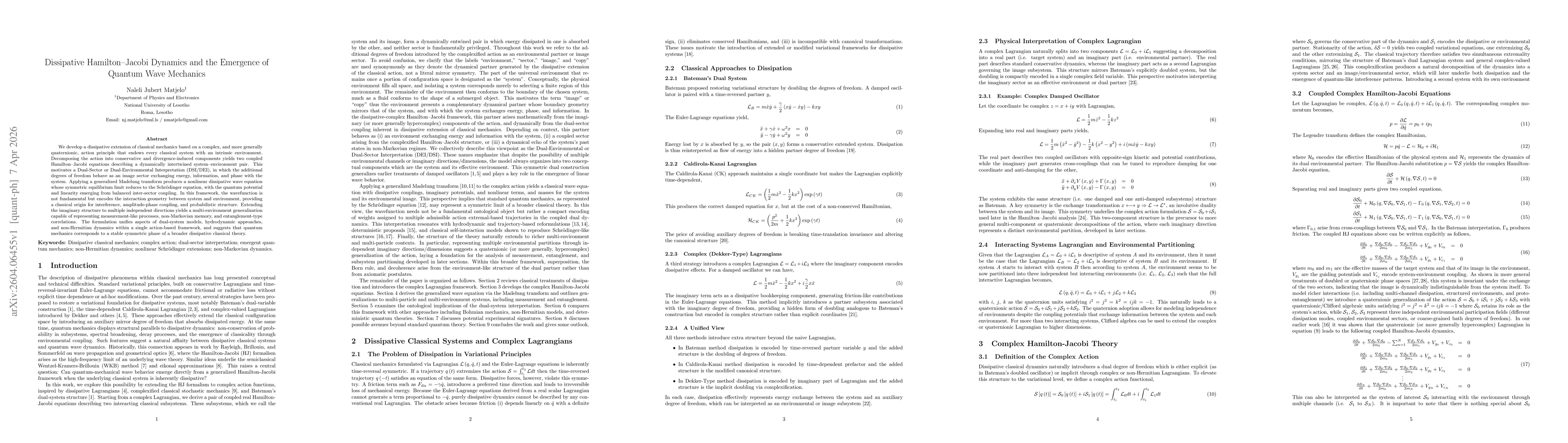 Thumbnail for Dissipative Hamilton Jacobi Dynamics and the Emergence of Quantum Wave Mechanics